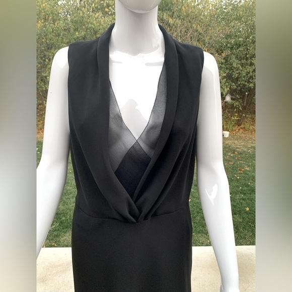 Black coctail prom party dress below the knee black sheer sexy deep V neck US 12 - Picture 6 of 14